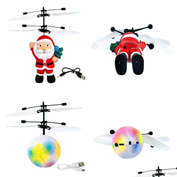 Flyings Toys Cadeau de Noël Santa Flying Ball Lumineux Enfants Vol Balles Électronique Infrarouge Induction Avion Télécommande Jouet LED Dhisp
