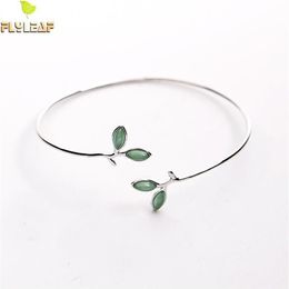 Flyleaf 100% 925 argent Sterling opale feuilles bourgeons ouverts Bracelets Bracelets pour femmes mode créative dame bijoux 200925264c