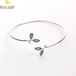 Flyleaf 100% 925 Sterling Silver Opal Leaves Bourgeons Ouvert Bracelets Bracelets Pour Femmes Mode Creative Lady Bijoux 2009251941