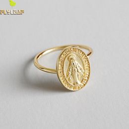 FlyLeaf Gold Maagd Maria Round Brand Open Ringen voor vrouwen Hoge kwaliteit 100% 925 Sterling Silver Lady Religion Sieraden 313e