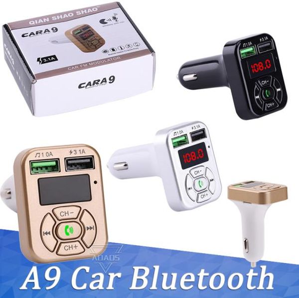 Adaptador FM A9 Transmisor de cargador de coche Bluetooth con adaptador USB dual Reproductor de MP3 manual Soporte para tarjeta TF para iPhone Samsung Unive1540302