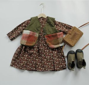 FM coreano gran calidad INS moda niños niñas vestidos florales algodón botones delanteros elástico Children12233728448892