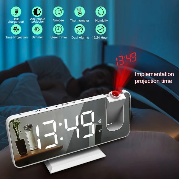 FM-radio LED Digitale slimme wekker Kijktafel Elektronische desktopklokken USB Wake-up-klok met 180° tijdprojectie Snooze 240118