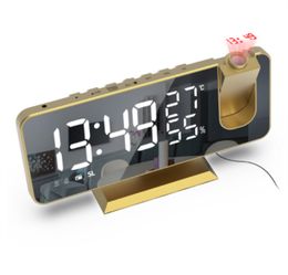 FM Radio LED Digitale Smart Alarm Table Clock 180 ° Tijd Projector Make -up Mirror Elektronische timertemperatuurweergave Home Decor