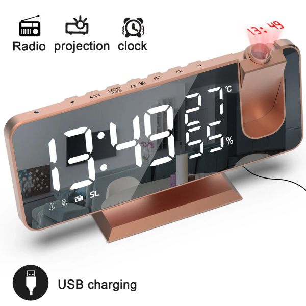 Reloj de mesa FM LED Reloj de alarma digital Alarma de la mesa electrónica Relojes de escritorio USB Wake Up FM Radio Tiempo Proyector Tabla Reloj