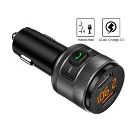 Transmetteur Fm bluetooth voiture charge rapide QC 3.0 double Ports USB chargeur de voiture modulateur FM Radio lecteur MP3 allume-cigare mains libres