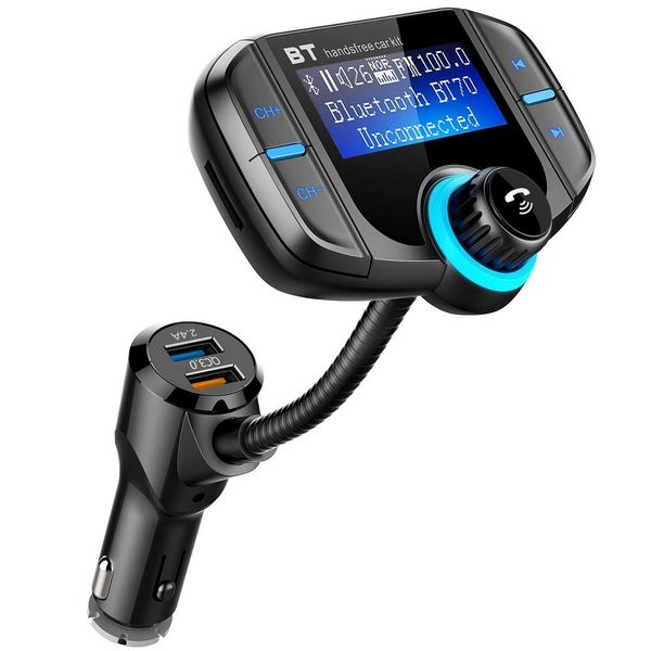 Transmisor FM Modulador QC 3.0 Cargador rápido Manos libres Bluetooth Car Kit Radio Reproductor de MP3 Dual USB con ranura para tarjeta AUX TF