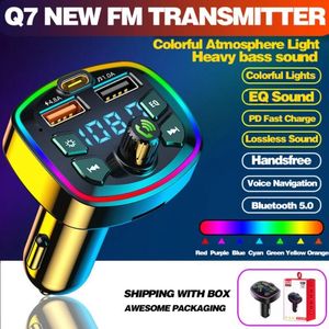 FM Transmitter TF Card U Disk Playback Type C PD 18W 3.1A USB Fast Charging Handsfree Bluetooth 5.0 Car Kit FM Modulator