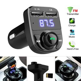 Transmetteur FM x8 modulateur Aux mains libres Bluetooth lecteur MP3 Audio de voiture avec 3.1A Charge rapide double chargeur de voiture USB