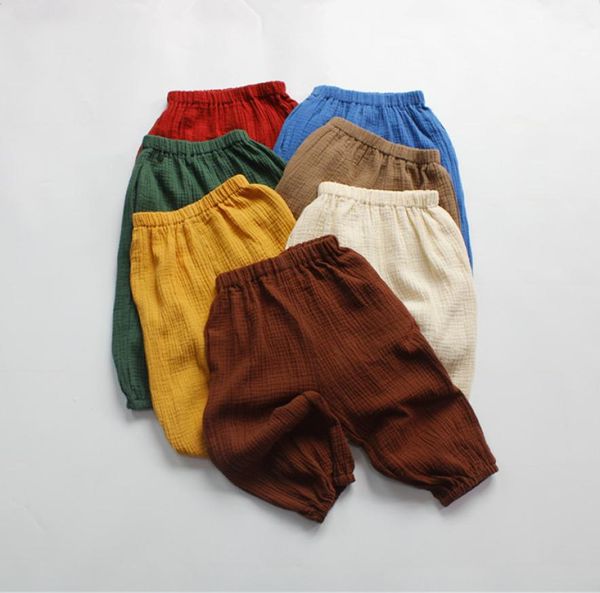 FMFS EE. UU. Reino Unido Australia pantalones de muselina niños verano moda sólida pantalones primavera Lino Unisex niños niñas Pants1496154