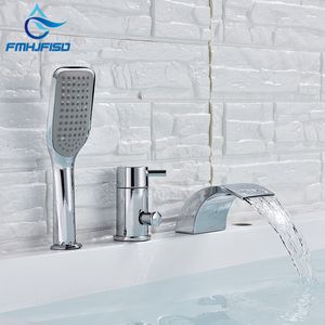 Fmhjfisd dekbevestiging chroom waterval badkuip kraan brede waterval tuit kuip mixer trek handshower wijdverbreide nieuwe hete uitverkoop uit