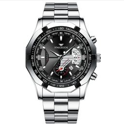 FNGEEN marque blanc acier Quartz hommes montres cristal verre montre Date 44 MM diamètre personnalité élégant homme montres-bracelets