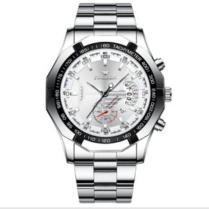Fngeen merk witte staal kwarts heren horloges kristal glas high definition lumineuze horloge datum 44 mm diameter persoonlijkheid stijlvolle man WR 268F