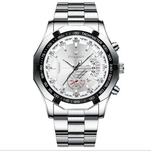 FNGEEN Marque Blanc Acier Quartz Hommes Montres Cristal Verre Haute Définition Lumineux Montre Date 44 MM Diamètre Personnalité Élégant M293S