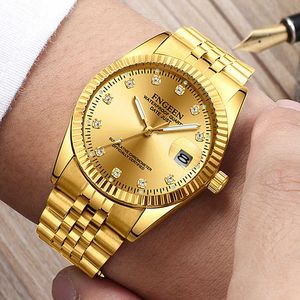 Fngeen Reloj Hombres Moda Negocio Rhinestone Reloj Masculino Reloj de Cuarzo Relojes de Oro Top Marca de Lujo Fecha Impermeable Reloj de Pulsera X0625