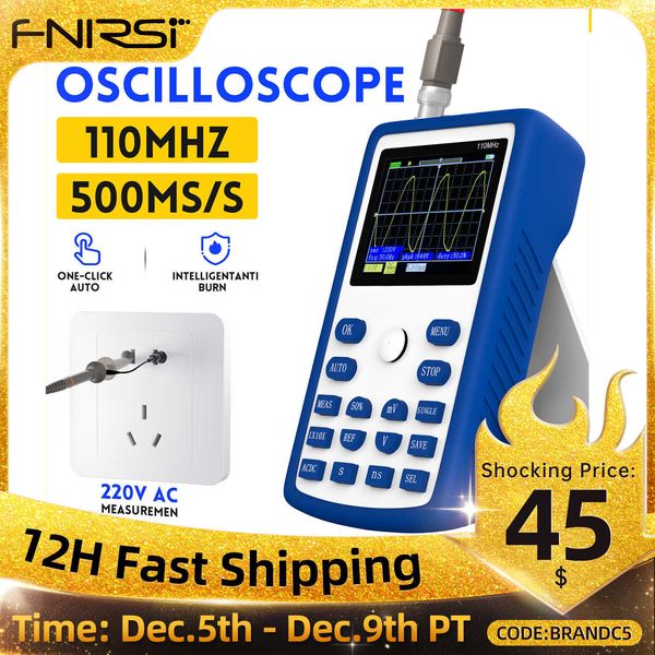 Oscilloscope numérique professionnel FNIRSI-1C15, taux d'échantillonnage 500 MS/s, bande passante analogique 110MHz, prise en charge du stockage de formes d'onde