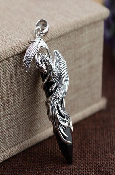 FNJ 925 argent Phoenix pendentif 100 pur S925 solide Thai argent naturel noir pierre pendentifs pour femmes hommes fabrication de bijoux 2103195824365