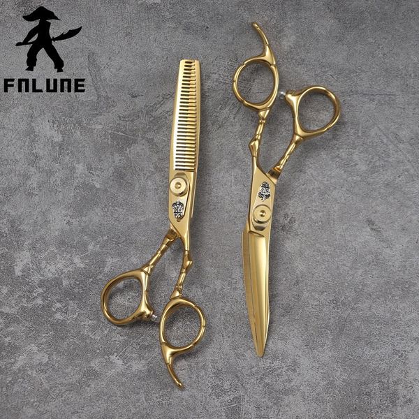 FnLune 6 cuchillo de arco dorado tijeras profesionales de peluquería accesorios de barbero corte de pelo tijeras de adelgazamiento herramientas de peluquería 240110