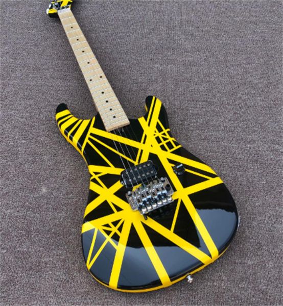 Embalaje de espuma Kram Professional Performance Eddie Van Halen Guitarra Guitarra eléctrica negra a rayas amarillas Guitarras de 6 cuerdas guitarr6226393