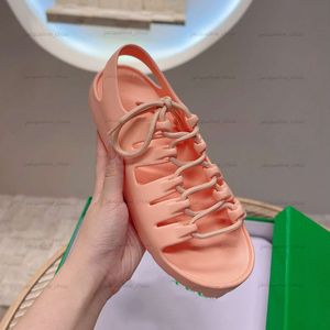 Sandalias rosadas de espuma Moda con cordones Casual Gladiador Tacón plano Verano Mujer Diseñador Sandalias para mujer con caja