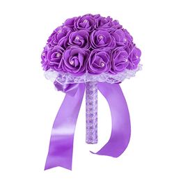 Foam Rose Wedding Bridal Bouquets Handgemaakte Bloemen Kunstmatige Rose Kristallen Bruiloft Levert Bruid Holding Flowers Brochch Bouquet CPA1592