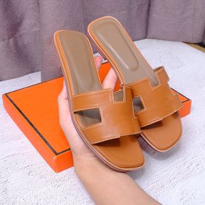 Ontwerper oran slippers dia's sandalen voor dames pantoffel casual loafers schoenen buiten strand dia's platte bodem met gesp unisex echte lederen35-42 schoenen