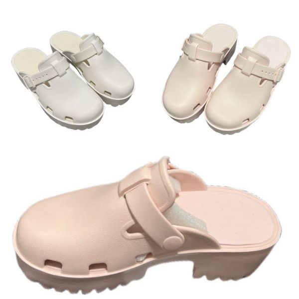 Pantoufles en mousse pour femmes, chaussures à plateforme de marque de luxe, chaussures de créateur imperméables en TPU, chaussures de pluie à talons épais, chaussures de plage antidérapantes, blanc rose Baotou, chaussures d'intérieur et d'extérieur