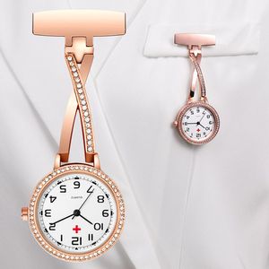 Fob enfermera reloj de bolsillo moda cuarzo relojes tiempo cristal diamante mujeres hombres reloj broche médico oro rosa plata temporizador