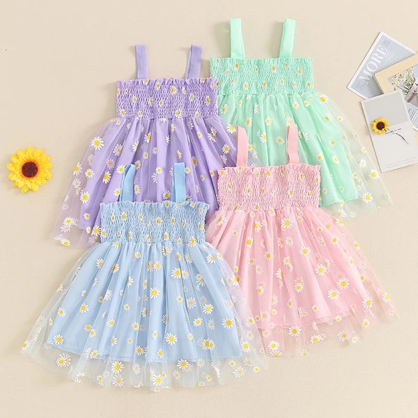 Focusnorm 0-4y d'été bébé fille patinage robe bohème 4 couleurs sans manches tournesol imprime