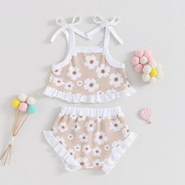 Focusnorm – ensemble de vêtements d'été pour bébés filles, imprimé Floral, sans manches, bretelles, débardeur, taille élastique, short, 018M, 240314