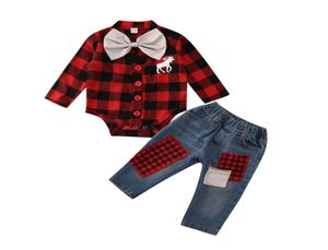 Focusnorm 024M Navidad recién nacido bebé niño ropa conjunto ciervos Tops mameluco Denim Jeans pantalones trajes ropa Y2008033349890