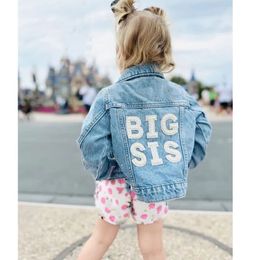 Focusnorm – veste en Denim pour petites filles de 05 ans, vêtements d'extérieur, manches longues, lettres brodées au dos, manteaux à simple boutonnage, 240220