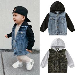 Focusnorm – veste d'automne pour enfants de 1 à 6 ans, vêtements d'extérieur, 2 couleurs, Denim solide/Camouflage, manteaux à capuche en Patchwork, 231225