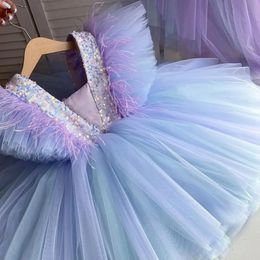 Focusnorm – robe de soirée princesse pour filles de 18 ans, 2 couleurs, manches volantes, paillettes, plumes, Tulle, dentelle, Patchwork, nœud Tutu, 240228