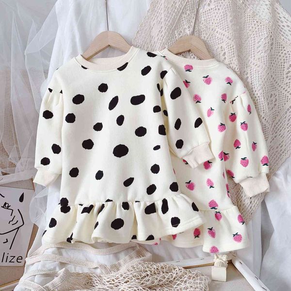 FOCUSNORM Otoño Invierno 1-8Y Lovely Infant Kids Girls Dress Patrón Estampado de manga larga con volantes A-Line Dress 2 Style Q0716