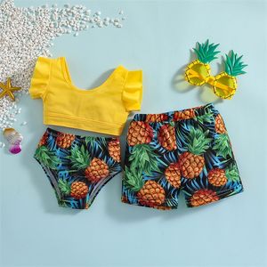 Focusnorm Family Matching Swimsuit Bikini Sets Sisters Brothers Pineapple Gedrukte zwemkleding 2 stks of shorts 05y 220531