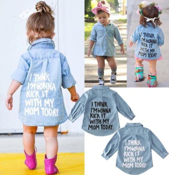 Focusnorm, niño pequeño, niña, otoño, ropa cálida, camisa vaquera de manga larga, blusa, abrigo, camisa, chaqueta, estampado de letras, dulce 27 años 8887951