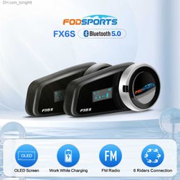 Fodsports FX6S Bluetooth 5.0 Intercom Motorhelm Headset Auriculares 6 Rijders Intercomunicador Moto FM Radio Interphone Q230830