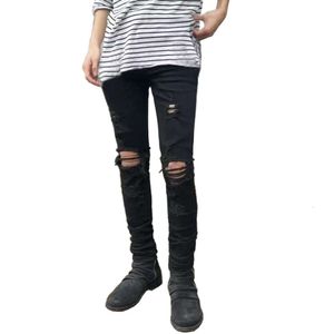 Fog High Street Trendy Disted Pure Black Slim Fit Elastic Jams Jeans M524 66