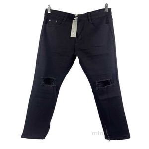 FOG jeans Vaqueros clásicos desgastados con cremallera, estilo urbano, corte entallado y versátil, Black Bull