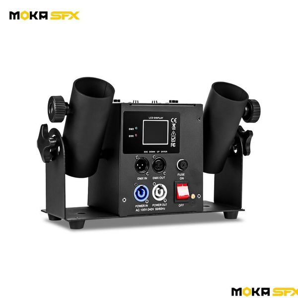 Máquina de niebla Máquina de burbujas Moka Confetti Hine Cabezas dobles Cañón Etapa Equipo de efectos especiales DMX Control remoto Spray 8-10M para nosotros Dhknq