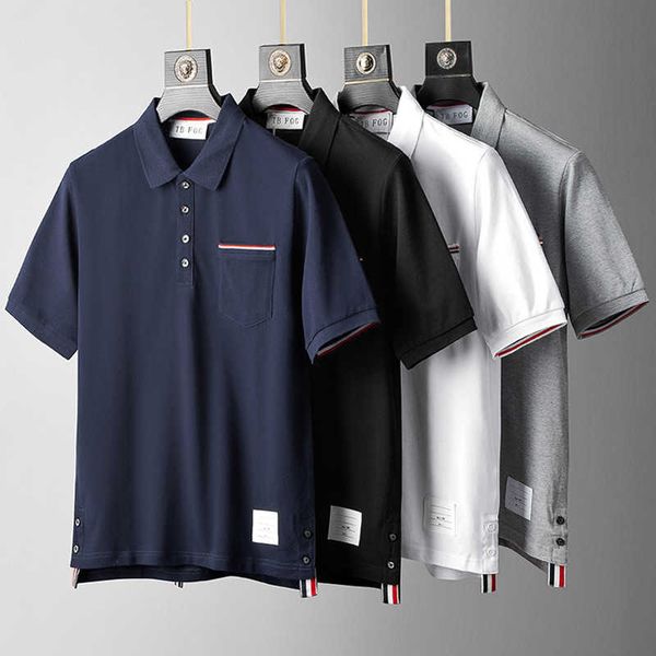 Fog Summer Pocket Stripe Cotton T-shirt à manches courtes Couple à manches tendances Tendy-Leisure Polo Polo Brand à la mode