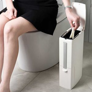 FOHEEL N poubelle de salle de bain avec brosse de toilette porte-sac poubelle déchets maison poubelle en plastique 211222