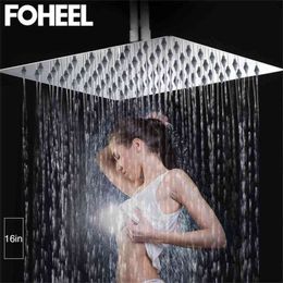 FOHEEL carré 16 pouces 40cm * 40cm pommeau de douche à effet pluie en acier inoxydable poli Chrome salle de bain pommeaux de douche à effet pluie carré 210724