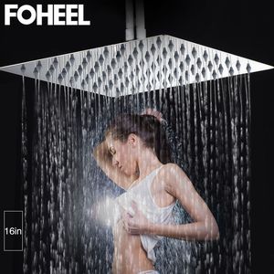 FOHEEL Carré 16 pouces 40cmx40cm Pluie Pommeau De Douche En Acier Inoxydable Chrome Poli Salle De Bains Carré Pluie Pommes De Douche 201105