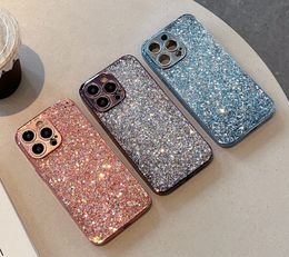 Luxury folie confetti pailletten chromed cases voor iPhone 15 plus 14 13 pro max 12 11 mode fijn gat hard pc acryl soft tpu bling glitter sparkle mobiele telefoon achteromslag