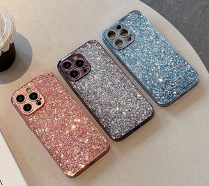 Foil de luxe Confetti Sequins Cas chromés pour iPhone 15 plus 14 13 Pro Max 12 11 Fashion Fait Hole Hard PC Acrylique Soft TPU Bling Glitter Sparkle Phone Téléphone Back