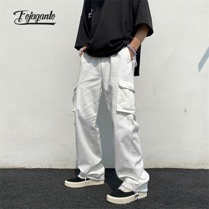 FOJAGANTO printemps hommes Cargo pantalon coréen couleur unie multi-poches droite Hip Hop rue décontracté pantalon ample mâle 220325