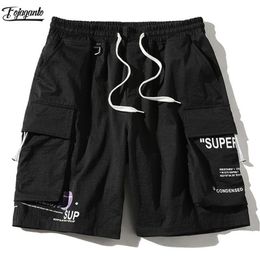 Fojaganto Summer Cargo Shorts Men Trend Brand Mens High Street Drawtring Knie lengte broek Casual shorts mannelijk 210322