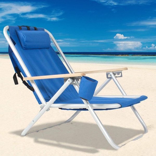 Chaise longue de plage pliable avec porte-boissons + pochette de rangement Camping Steady
